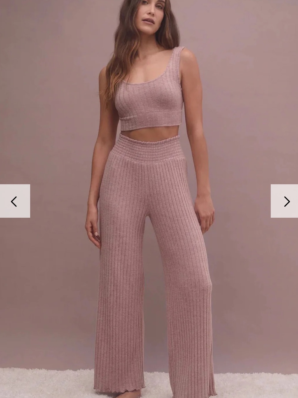 Z Supply Silky Ribbed Wide-Leg Pant Set in Dusty Rose